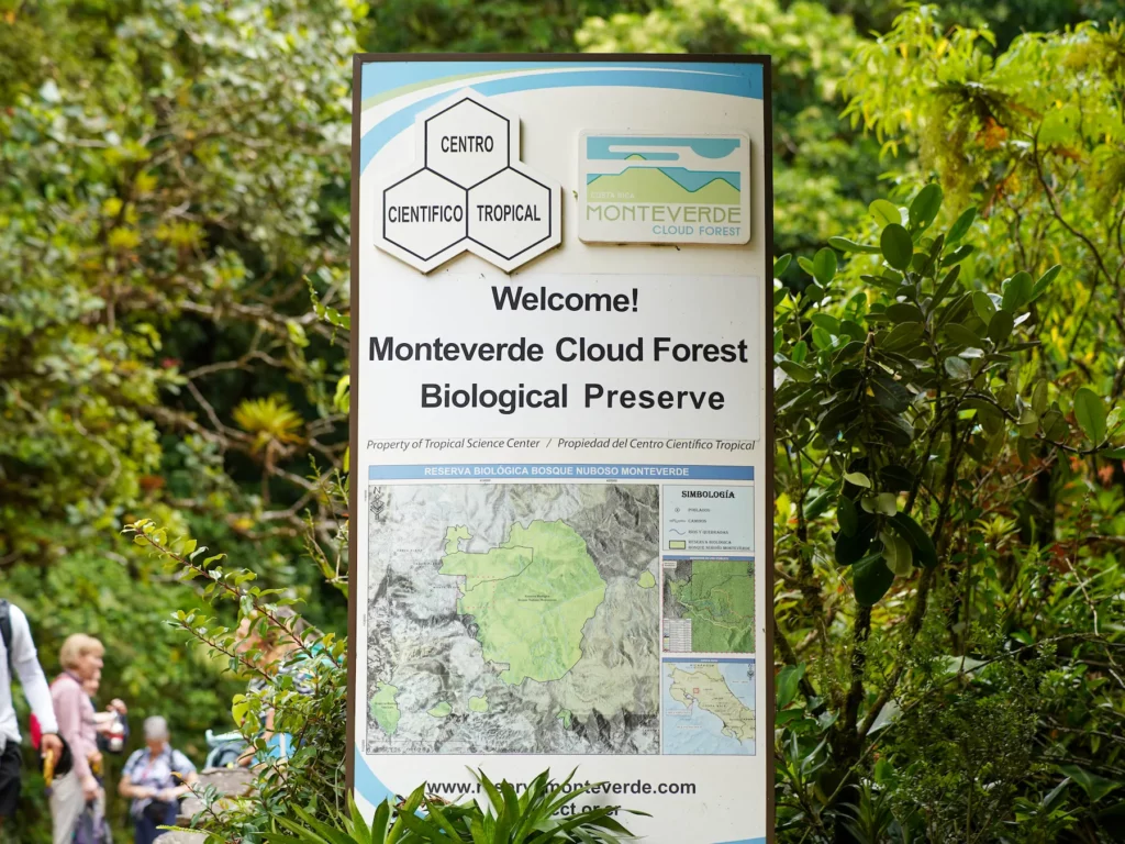 The sign at the entrance of the Monteverde Cloud Forest