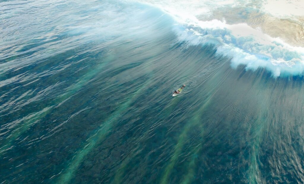 aerial view of man surfing