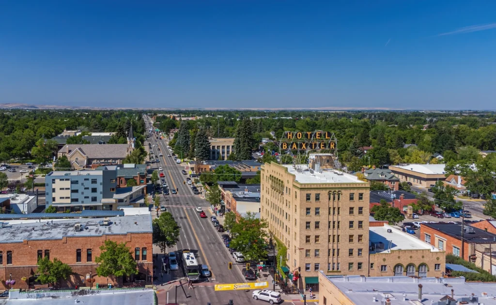 aerial view of downtown Bozeman Montana