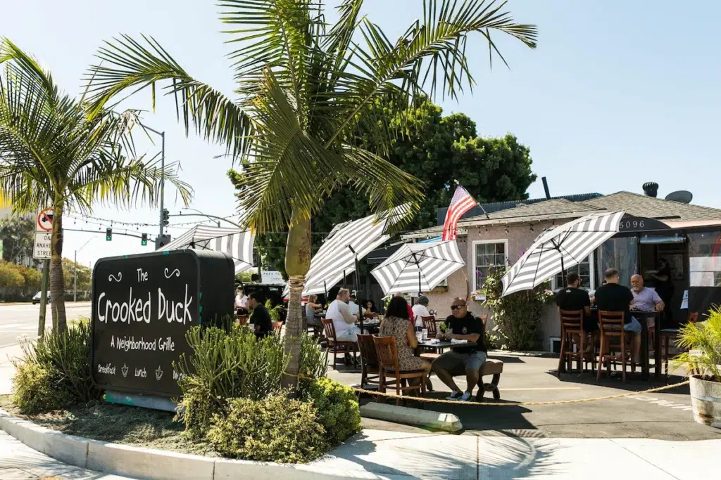 Brunch at The Crooked Duck in Long Beach, featuring local cuisine with harbor views