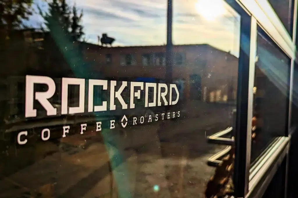 front entrance sign for Rockford Coffee in Bozeman Montana