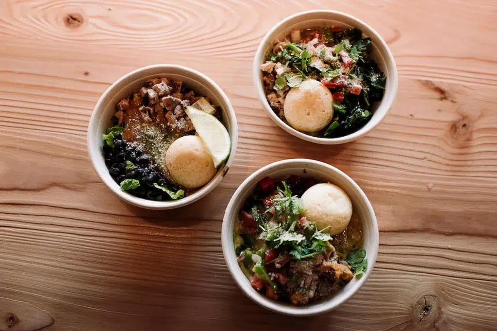 Bowls of food from Five on Black restaurant in Bozeman Montana