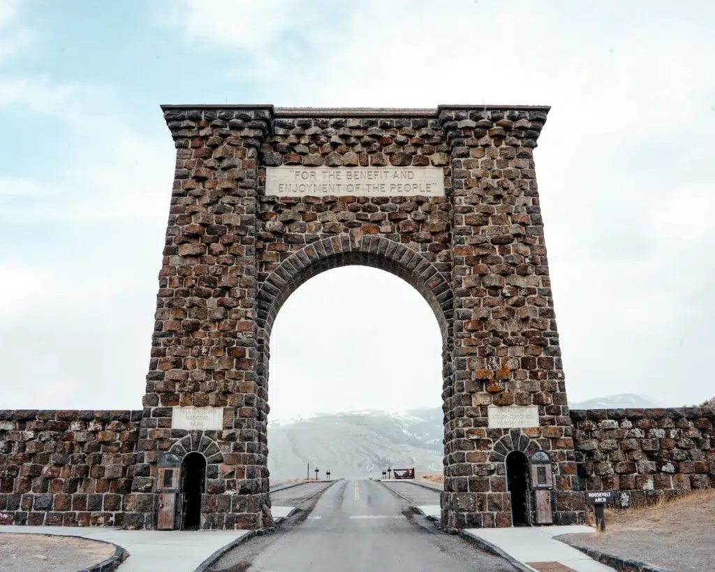 The Roosevelt Arch at the north entrance to Yellowstone National Park