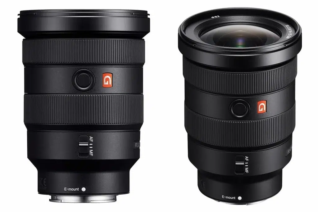 Two angle views of the Sony 16-35mm f/2.8 lens
